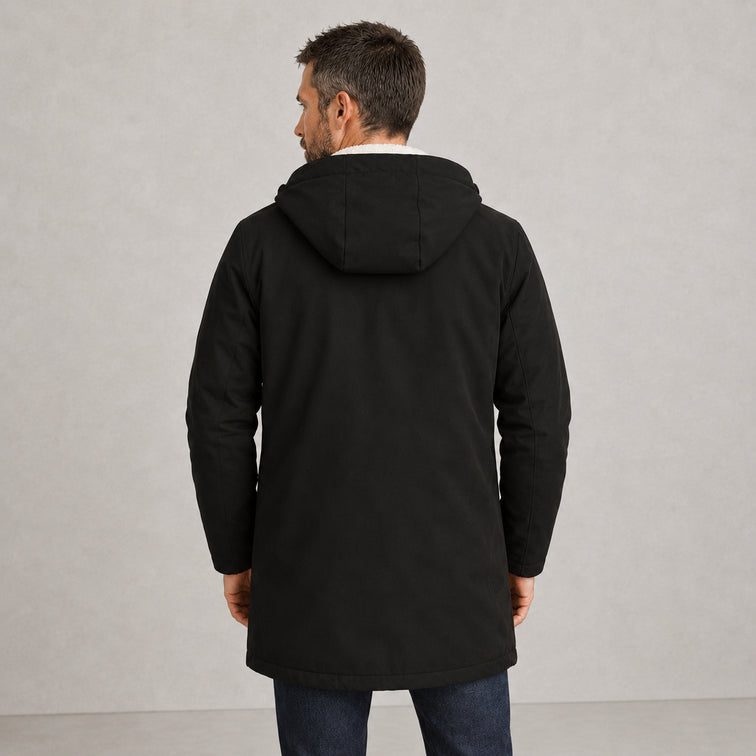 Parka longue à capuche doublée en sherpa
